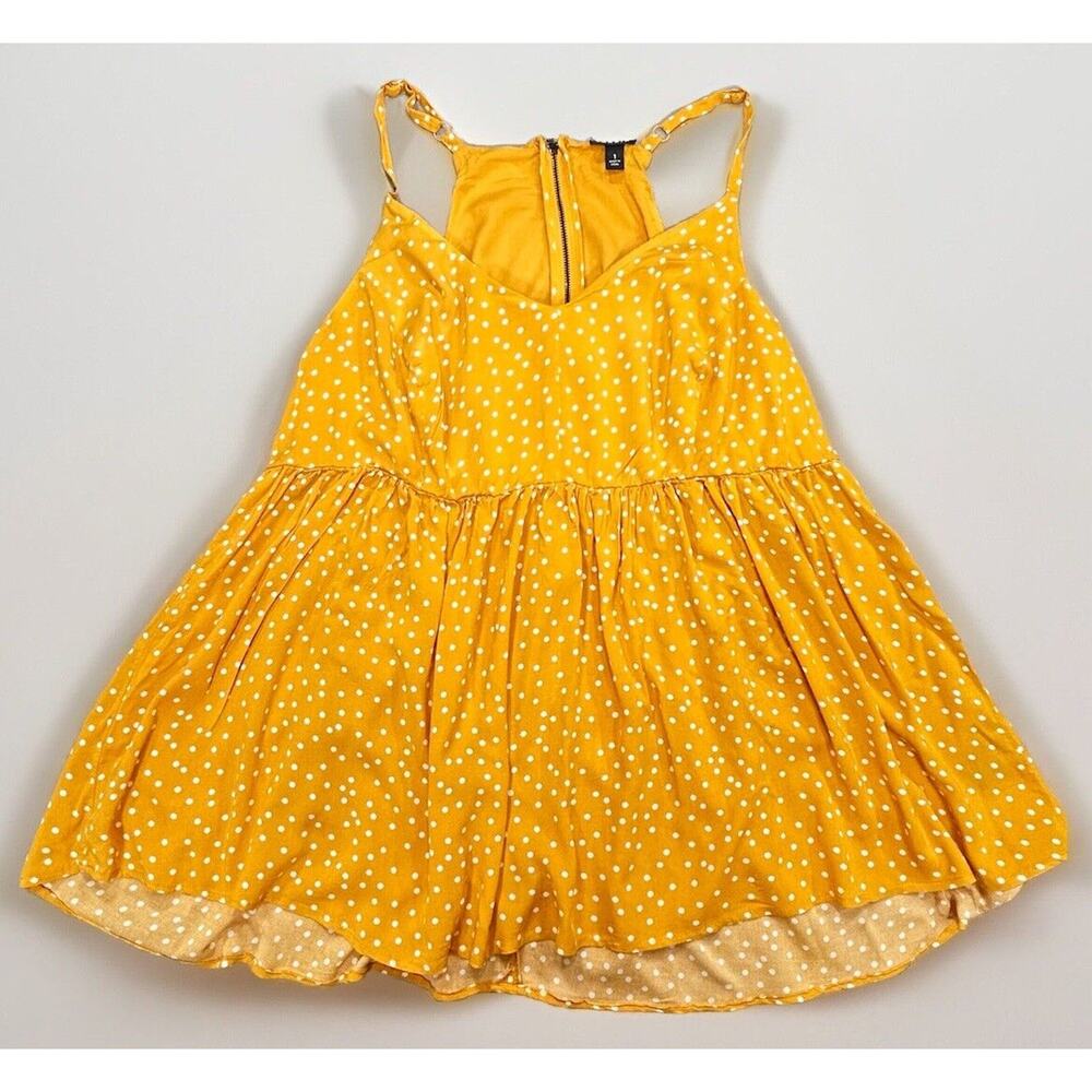 Torrid Shirt Top Women's 1 1X Mustard Yellow Boho Cottagecore Polka Dot Zip Cami